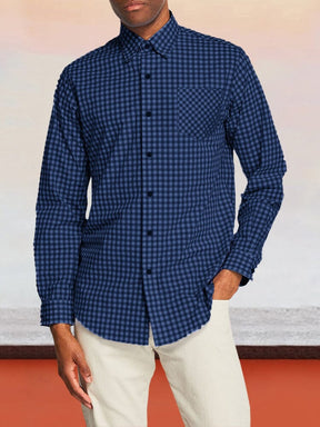 Casual Plaid Graphic Long Sleeve Flannelette Shirt Shirts & Polos coofandystore Deep Blue S 