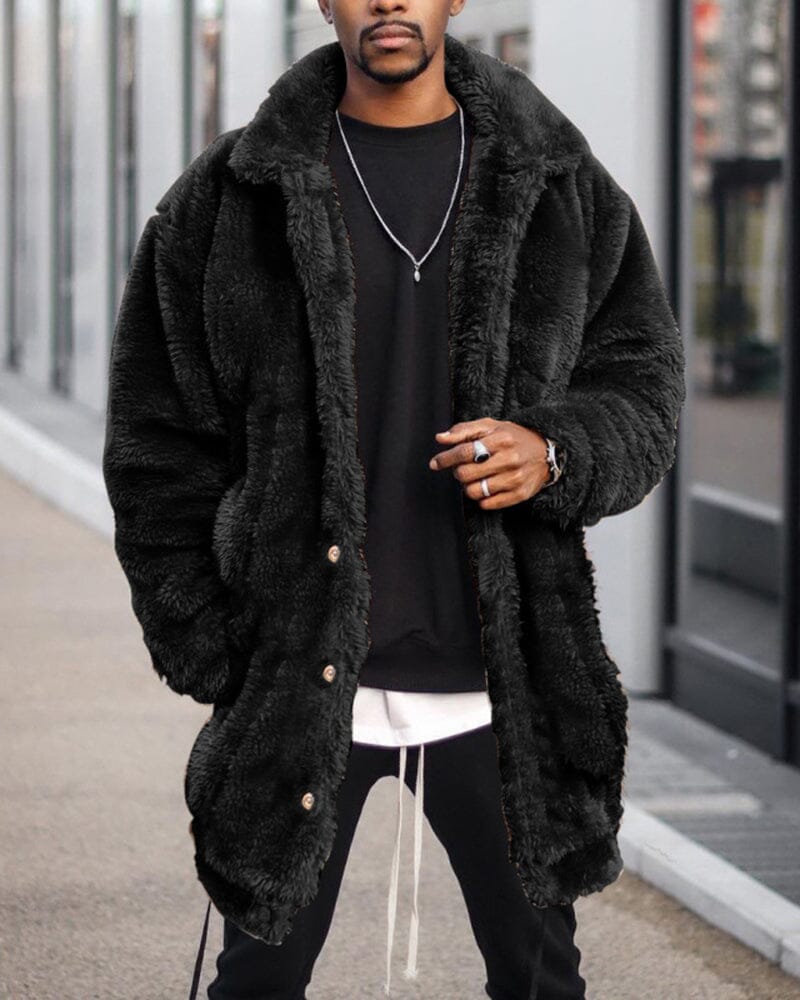 Solid Casual Flannelette Long Coat Jackets coofandystore Black S 
