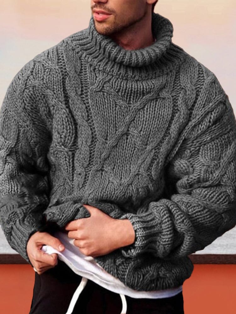 Twisted Turtleneck Knit Sweater Sweaters coofandystore Dark Grey S 