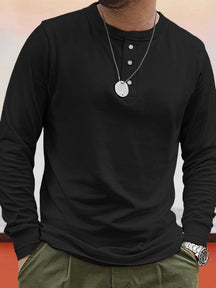 Casual Button Up Basic Henley Shirt T-Shirt coofandystore Black S 