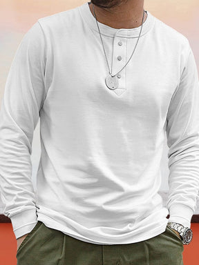 Casual Button Up Basic Henley Shirt T-Shirt coofandystore White S 