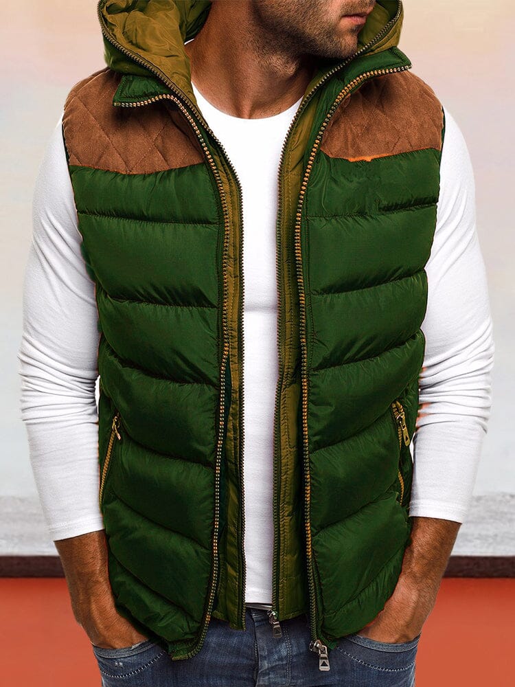 Splicing Warm Hooded Vest Vest coofandystore Army Green S 
