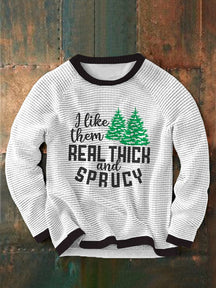 Christmas Tree with Words Round Neck Pullover Sweatshirt Sweaters coofandystore White S 