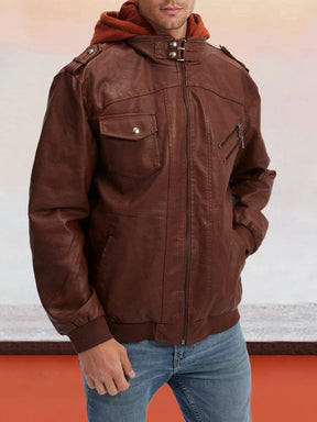 Leather PU Jacket with Removable Hat Coat coofandystore 