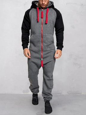 Coofandy Splicing Fleece Sports Jumpsuit Sports Set coofandystore Grey/Red M 