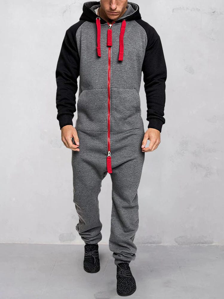 Coofandy Splicing Fleece Sports Jumpsuit Sports Set coofandystore Grey/Red M 