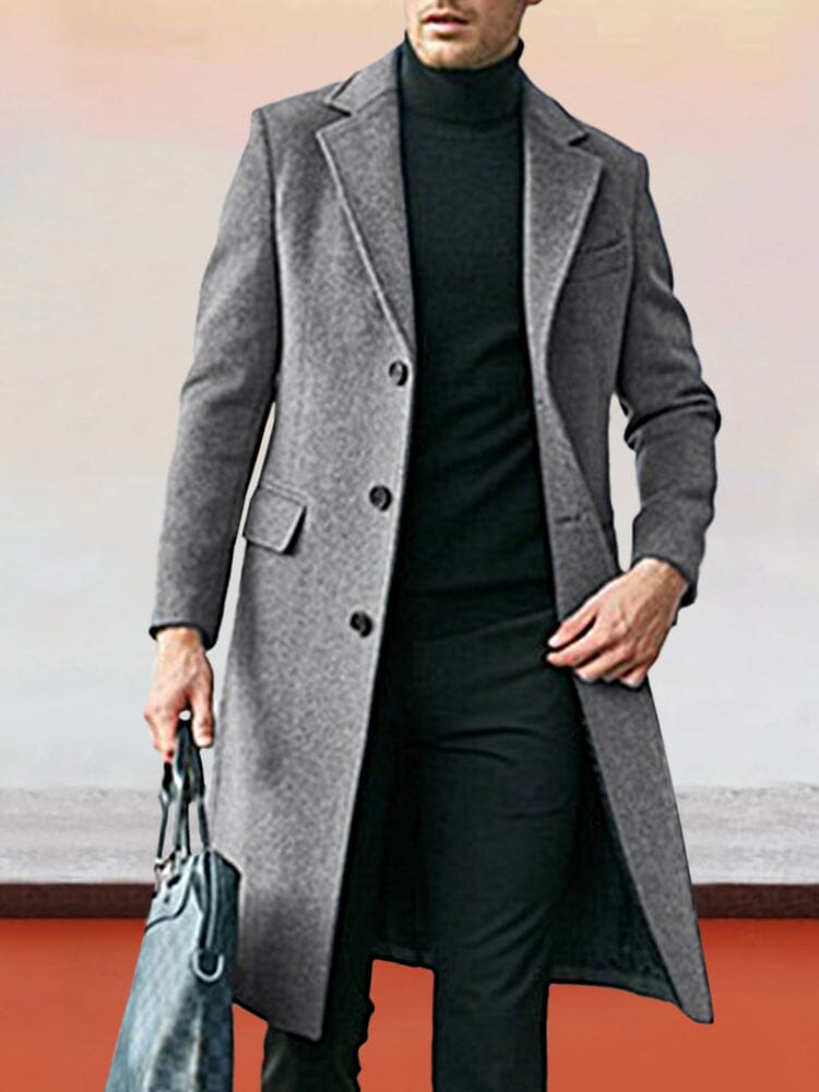 British Long Tweed Coat Coat coofandystore Dark Grey M 