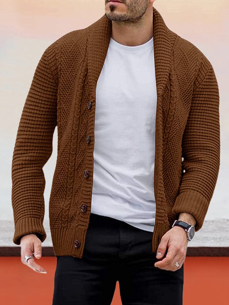 Solid Lapel Neck Button Cardigan Sweaters coofandystore Brown M 