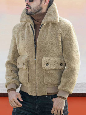 Casual Zipper Warm Fleece Jacket Coat coofandystore Camel M 