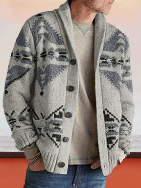 Lapel Neck Graphic Sweater Coat Sweaters coofandystore Light Grey S 