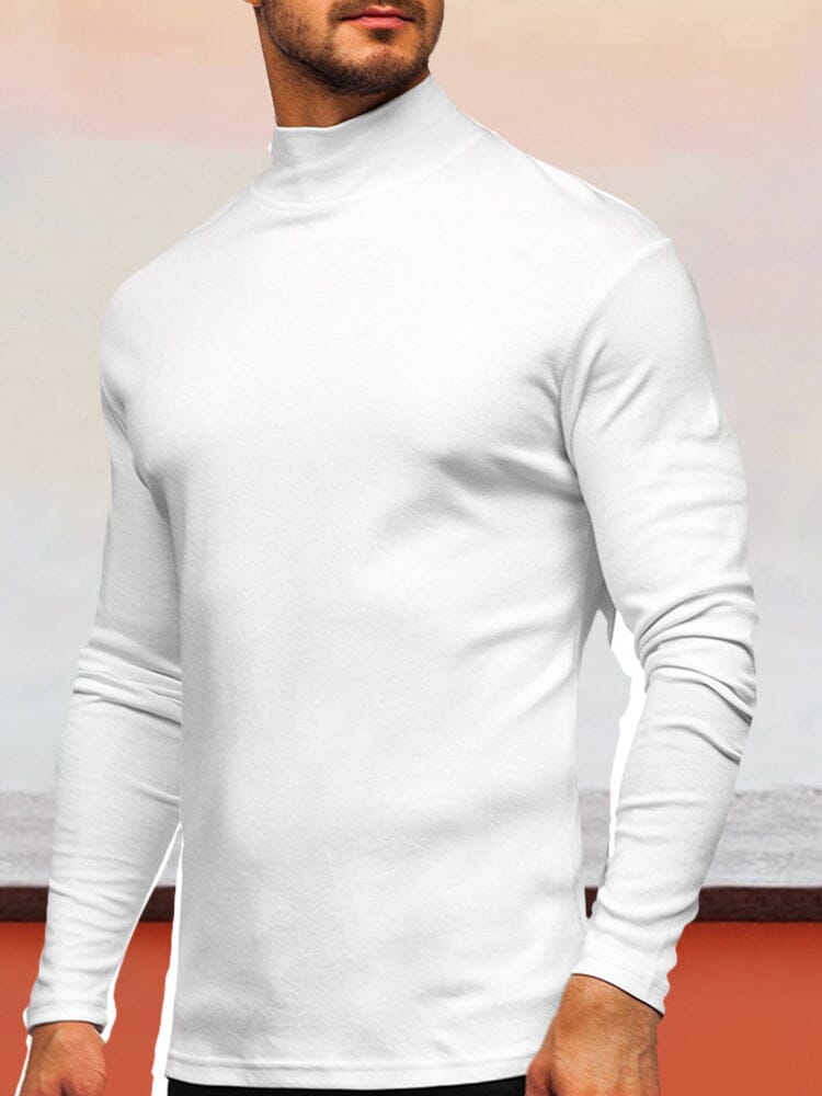 Classic Solid German velvet Semi-turtleneck Top T-Shirt coofandystore White M 
