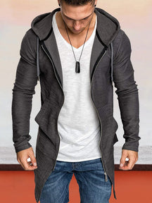 Slim-fit Zipper Coat With Hood Coat coofandystore Grey M 