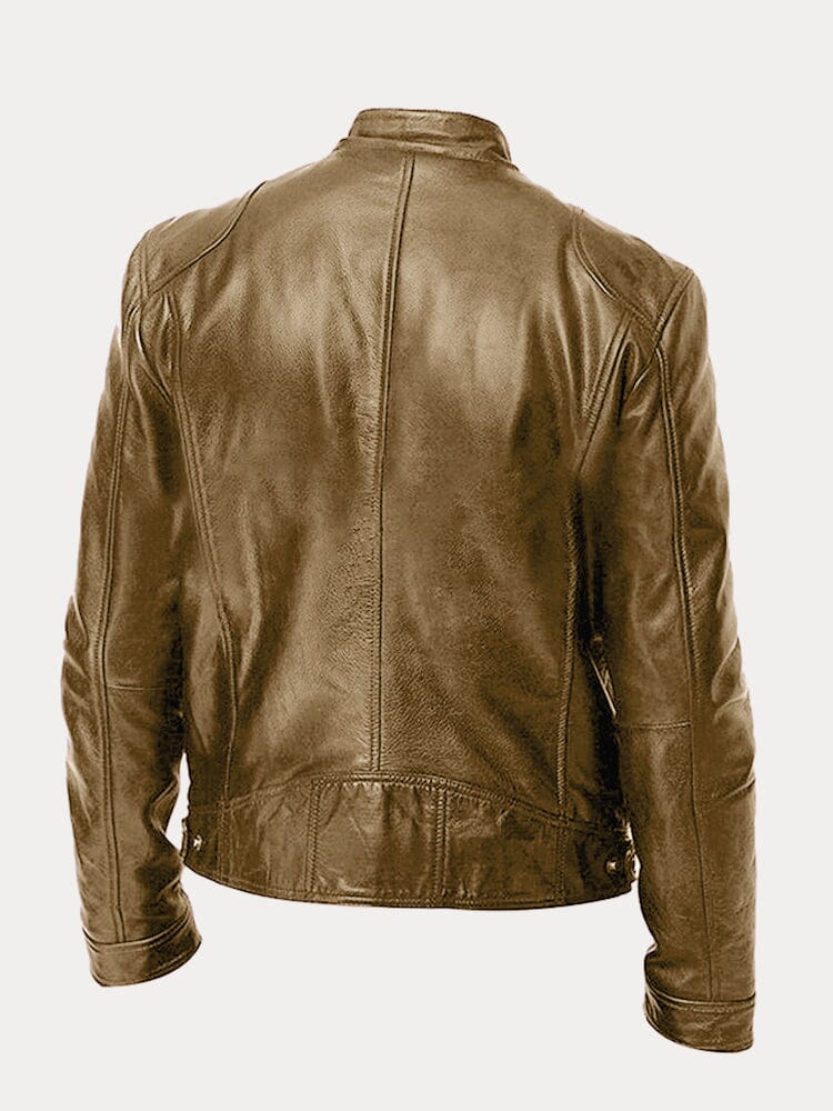 Stand Collar Zipper Cardigan Pocket PU Leather Jacket Jackets coofandystore 