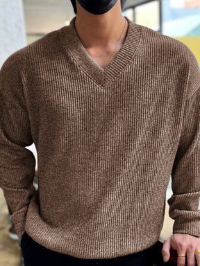 Loose Solid Color Knitted Sweater Sweaters coofandystore Coffee M 