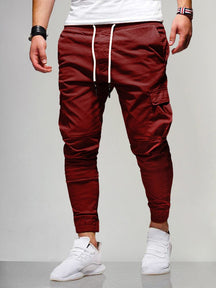 Beam Feet Flap Pocket Sport Pants Pants coofandystore Purplish Red XS 