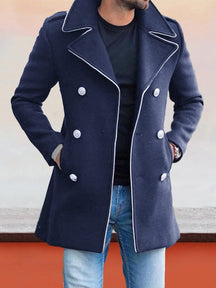 Trendy Lapel Double-breasted Coat Coat coofandystore Deep Blue S 