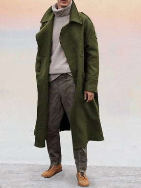 Classic Solid Long Tweed Coat Coat coofandystore Army Green S 