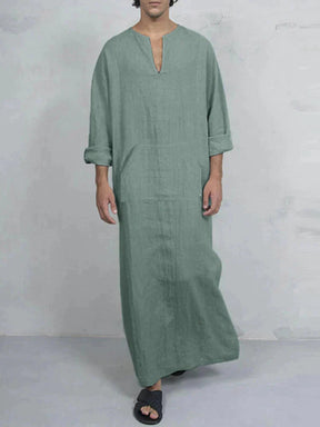 Linen One-Piece Hexagonal Pocket Long Shirt Robe coofandystore Green S 