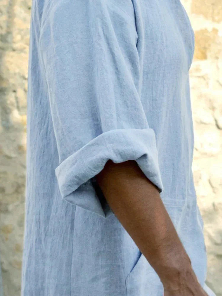 Linen One-Piece Hexagonal Pocket Long Shirt Robe coofandystore 