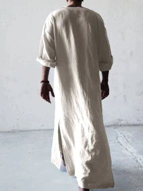 Linen One-Piece Rectangle Pocket Long Shirt Robe coofandystore 