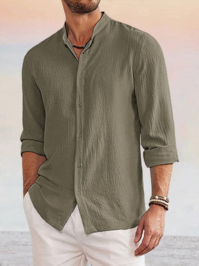 Casual Linen Style Long Sleeves Shirt Shirts coofandystore Army Green S 
