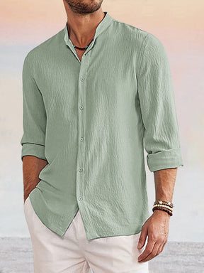 Casual Linen Style Long Sleeves Shirt Shirts coofandystore Light Green S 