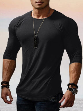 Solid Long Sleeve Stretchy Cotton Gym T-Shirt T-Shirt coofandystore Black M 