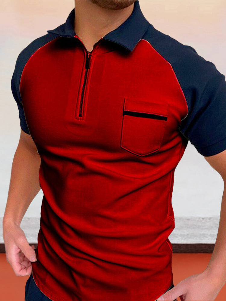 Color Blocking Zipper Polo shirt