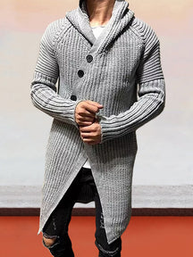 Slanted Button Hooded Long Sweater Coat