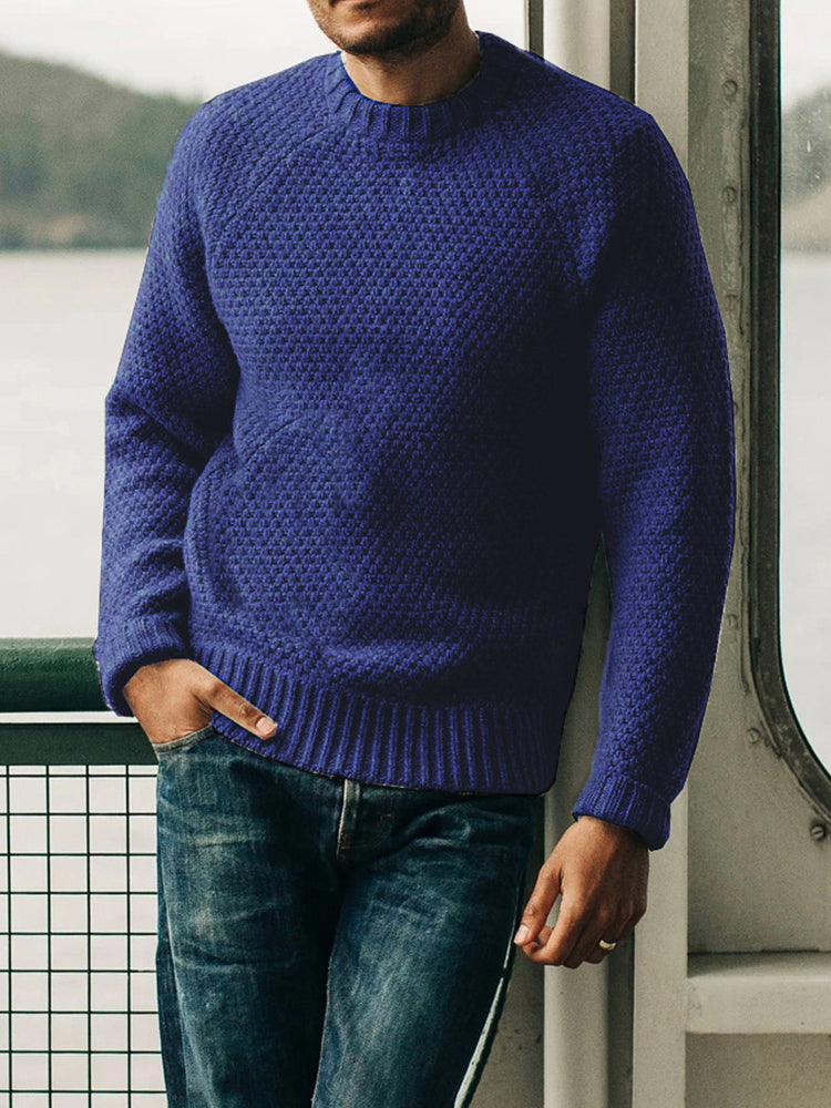 Solid Round Neck Pullover Knitted Sweater