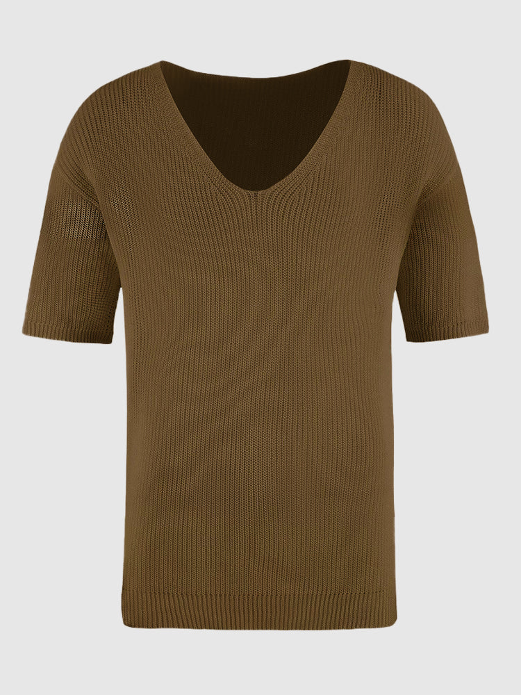 Half Sleeves V-neck Knitted Top