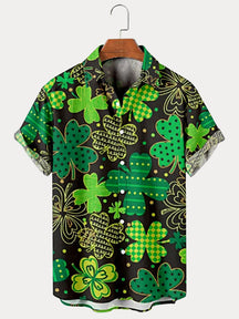 Clover Printed Hawaiian Vacation Beach Shirt