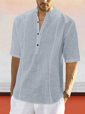 Casual Linen Style Mid-sleeve Shirt