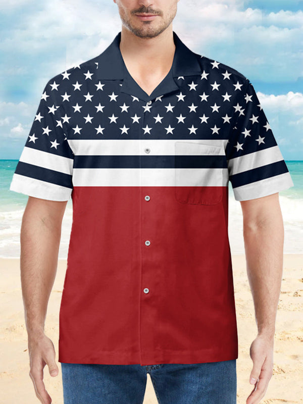 Hawaiian American Flag Patten Beach Shirt