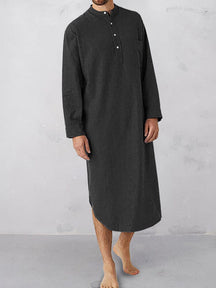 Cotton Button Long Sleeve Robe Robe coofandystore Black M 