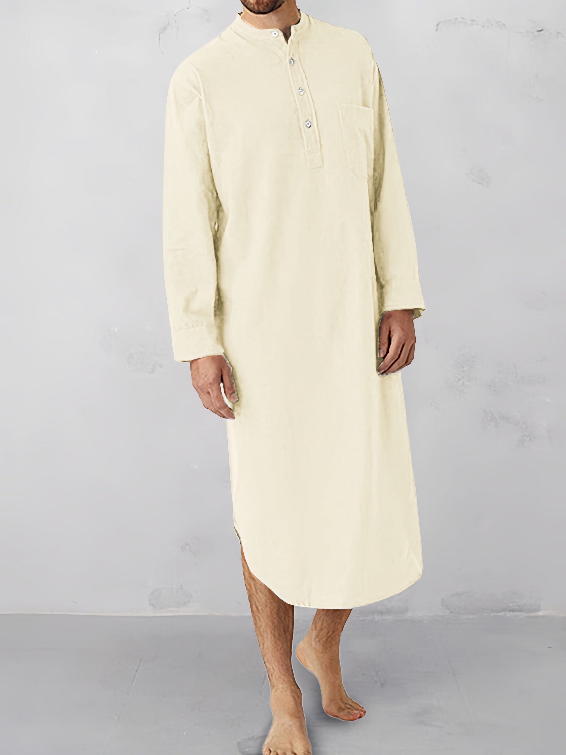Cotton Button Long Sleeve Robe Robe coofandystore Khaki M 