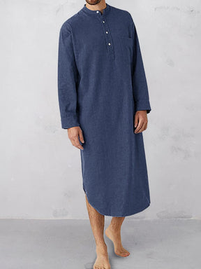 Cotton Button Long Sleeve Robe Robe coofandystore Navy Blue M 