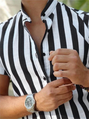 Casual Stand Collar Stripe Shirt