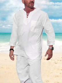 Solid Color Long Sleeve Casual Cotton Linen Suit