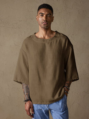 Solid Color Loose Fit Cotton Linen Top Shirts coofandystore Khaki S 
