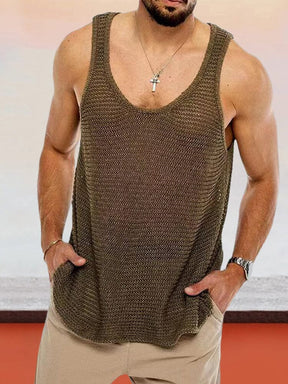 Solid Casual Knitted Tank Top Tank Tops coofandystore Brown M 