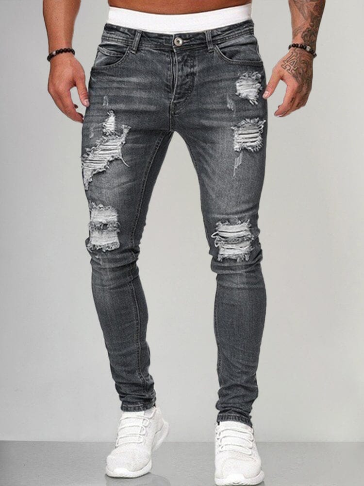 Slim Fit Torn Jeans Pants coofandystore Dark Grey S 