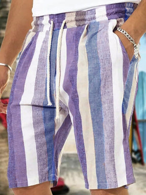 Stripe Drawstring Lightwaight Beach Shorts Shorts coofandystore Lavender S 