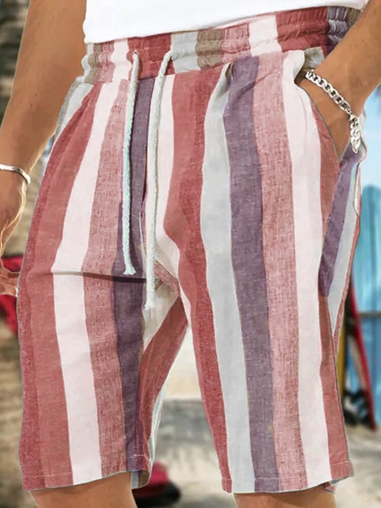 Stripe Drawstring Lightwaight Beach Shorts Shorts coofandystore Red S 