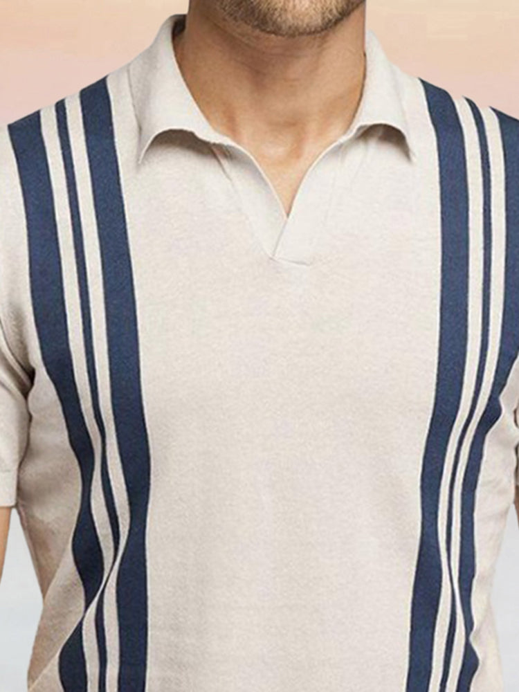 Stripe Shirt Sleeves Knitted Polo Shirt