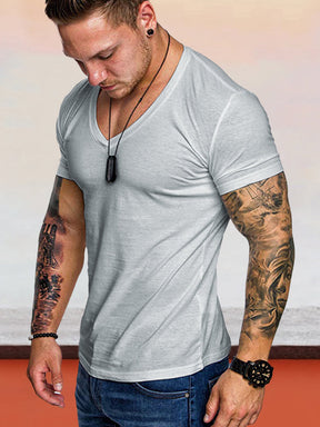 V-neck Solid Color Workout T-Shirts