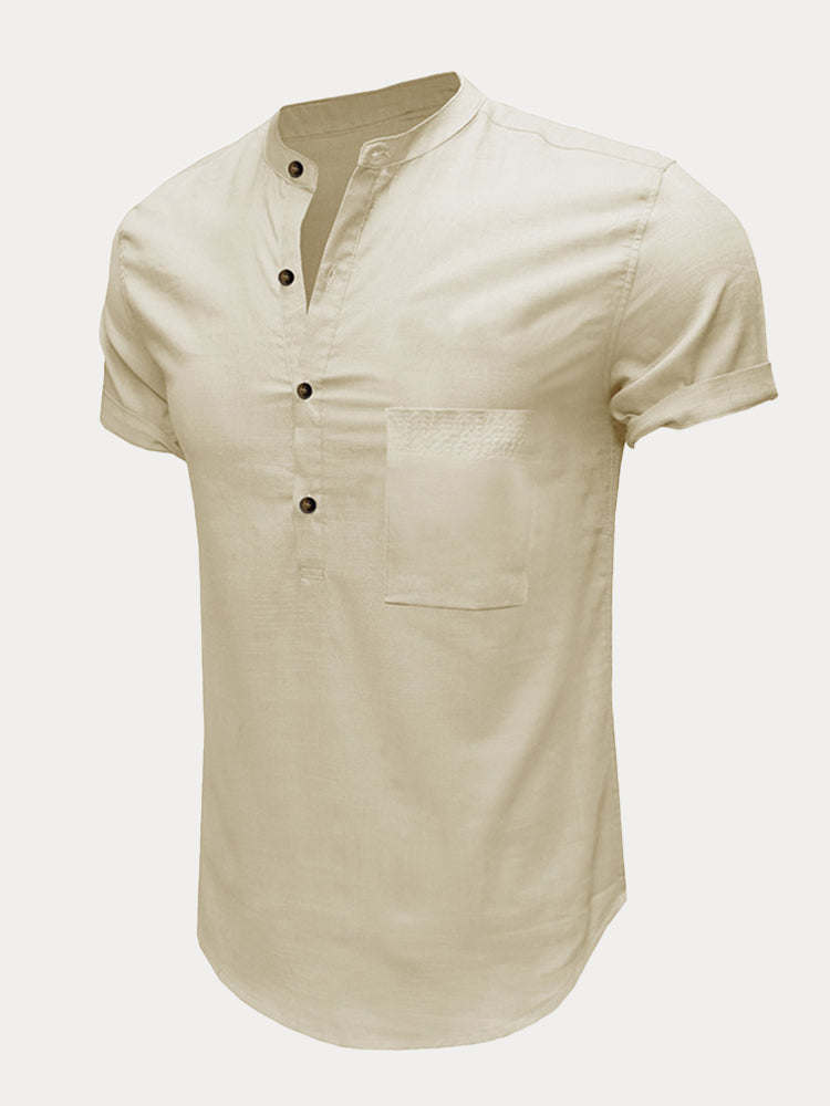 Cotton and Linen Button Shirt with Pocket