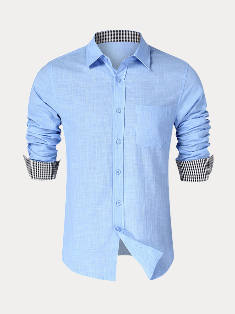 Splicing Long Sleeves Cotton Linen Shirt (US Only)