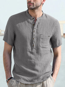 Casual Half Button Cotton Linen Shirt