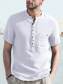 Casual Half Button Cotton Linen Shirt